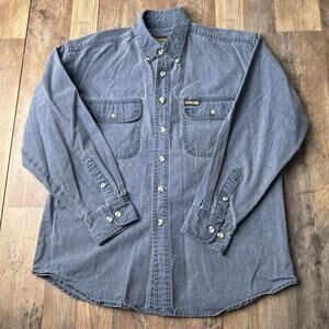 Vintage Remington Denim Shirt Mens Large Blue Distressed Acid Wash Workwear 4378